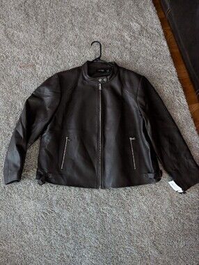 NWT Lauren Ralph Lauren Lambskin Leather Scuba Jacket Brown 2X